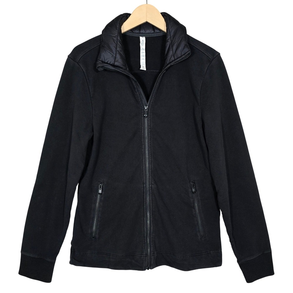 Lululemon Men's Black Front Zip Puffer Trim Fleece Jacket Pockets M